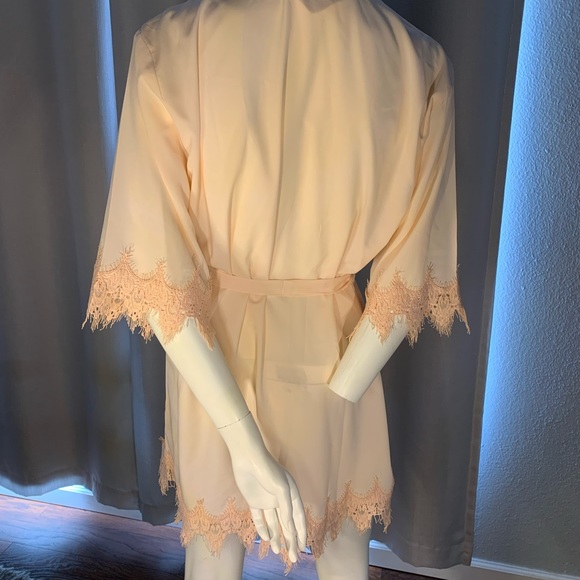 Peach/pink sheer silk robe with tie - Picture 2 of 2